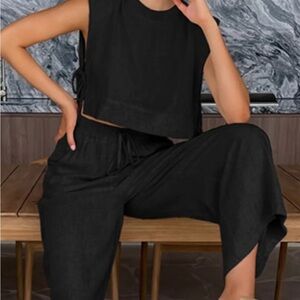 Commence Utility Linen Two Piece Wide Leg Pants Set